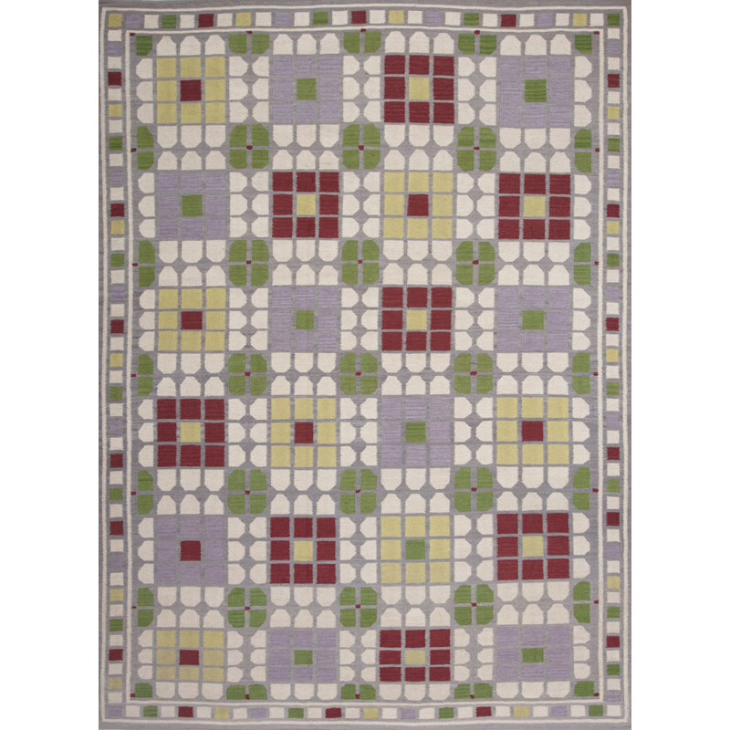 Tapis crème / vert / rouge tissé à la main et à plat