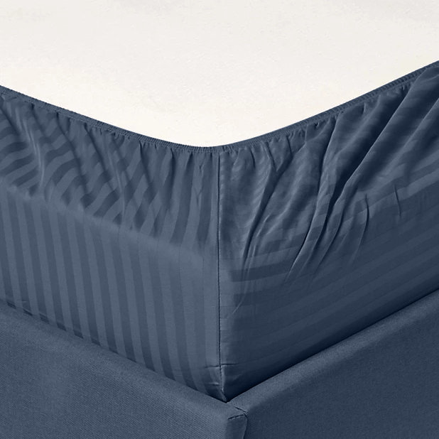 Egyptian Cotton Machine Woven Striped Sheet Set, Twin XL, Navy
