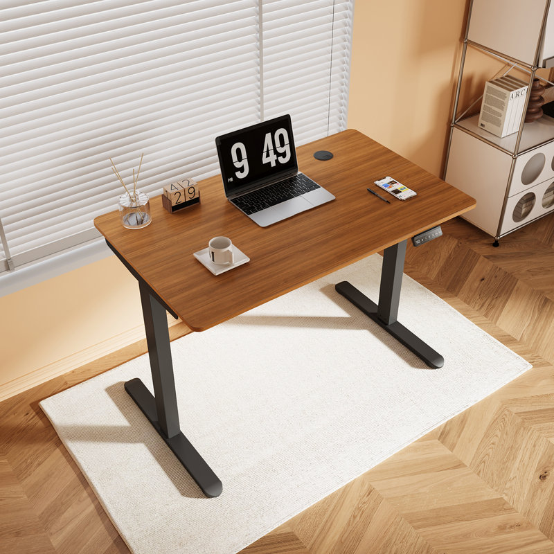 Adjustable Metal Base Standing Desk, Dark walnut