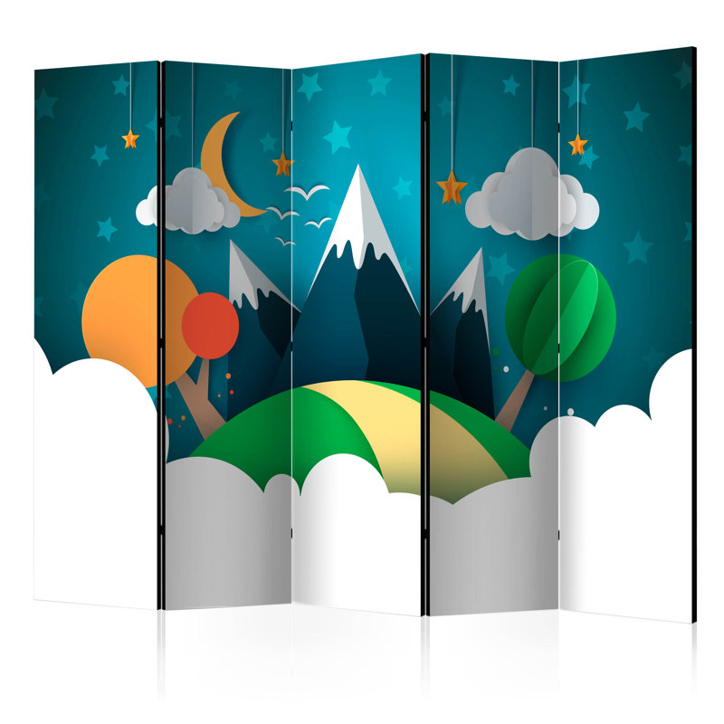 Snell 225cm W x 172cm H 5 - Panel Solid Wood Folding Room Divider