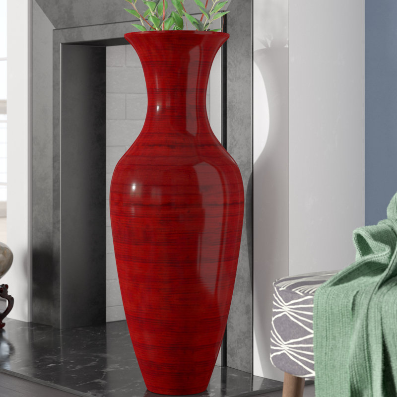 Vase de plancher en bois, H 36 po x l 13 po x P 13 po, Or