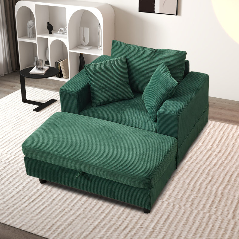 Chaise longue avec repose-pieds de rangement amovible, Vert