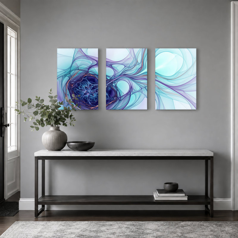 Ensemble de 3 toiles abstraites bleues et mauves, 30"H x 20"W x 3pcs
