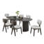 Ensemble de salle à manger 7 pièces 80 "à finition ovale en chêne gris avec base à double piédestal et chaises rembourrées en tissu gris clair-133270223