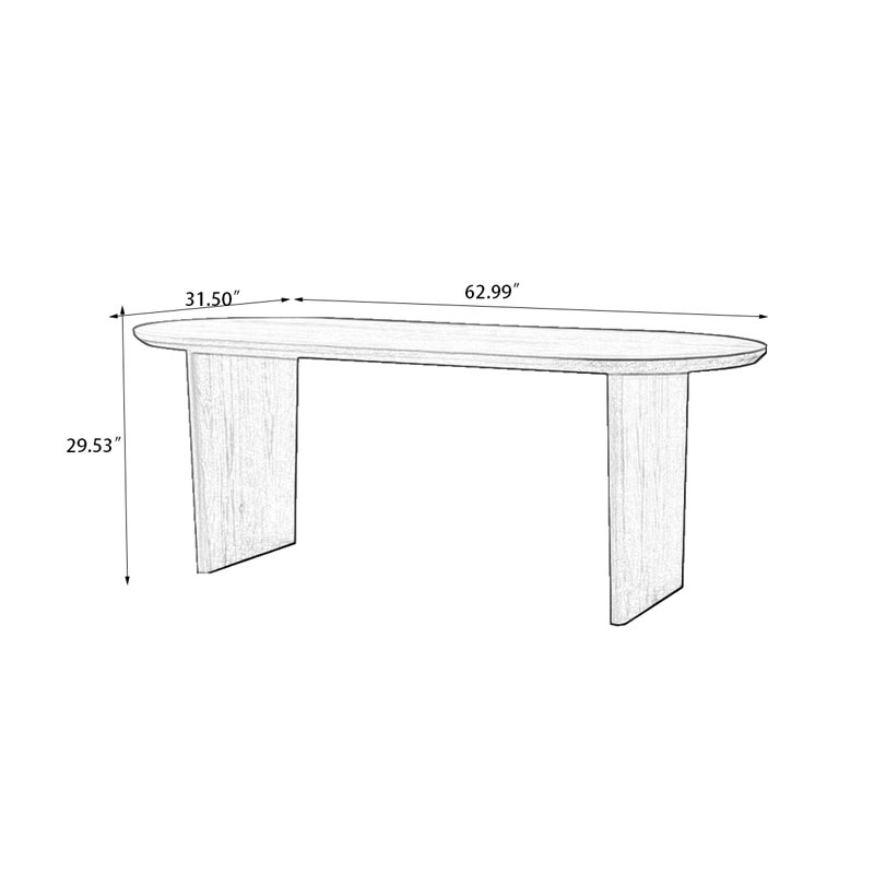Table de salle à manger ovale en bois massif, Noir, noir, noir, noir, H 29,53 po x L 62,99 po x l 31,5 po