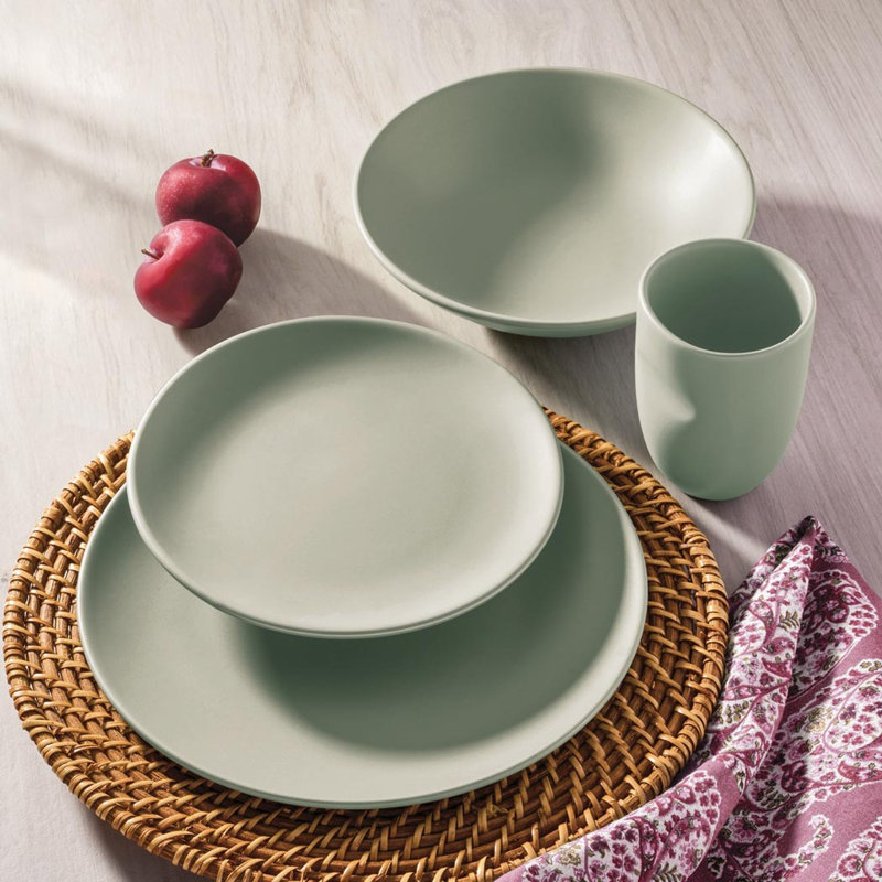 Oxford Unni Solids Sage Stoneware 16-piece Dinnerware Set, Service for 4