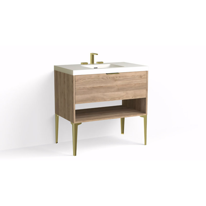 Modo 36" W Freestanding Single Bathroom Vanity with Dean Leg, Matte White/8" Widespread, Biondo, Matte Black
