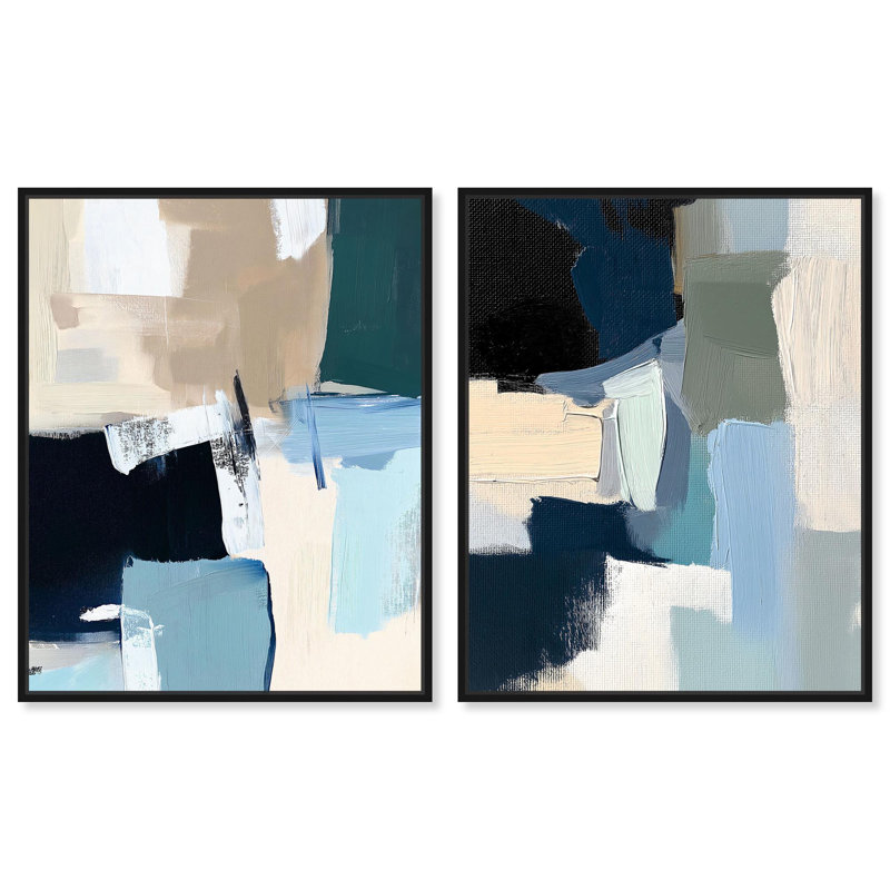 Seafoam set Canvas Set of 2 Coastal Abstract by , Cadre flottant noir, H 24 po x l 20 po