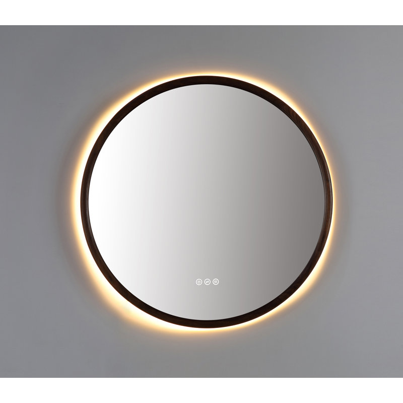 Zen LED Mirror, 29.52" x 29.52", Round, Walnut