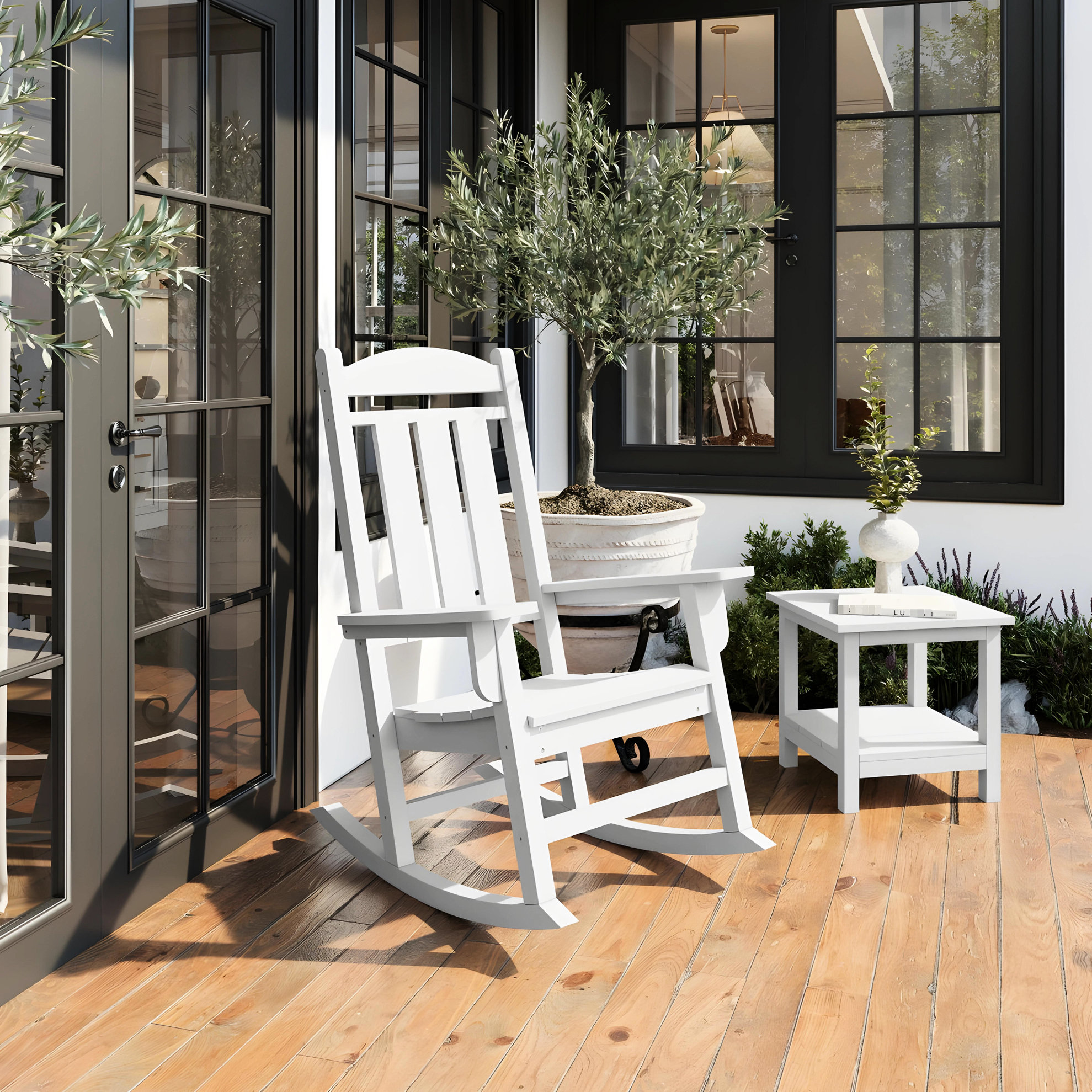 One Allium Way Lumber Porch Rocker In White - Adds Elegance To Patio ...