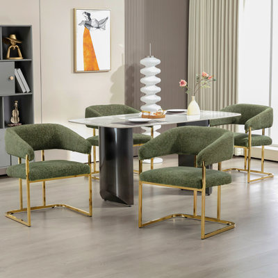 Modern Gold Metal Frame Upholstered Armchair Dining chair (Green)