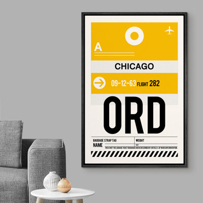 IRS04-IDEA4WALL Framed Canvas Print Wall Art Chicago Airport Poster Places Cityscape Typography Modern Art Mid Century Modern Colorful Ultra For Living Room, Bedroom, Office