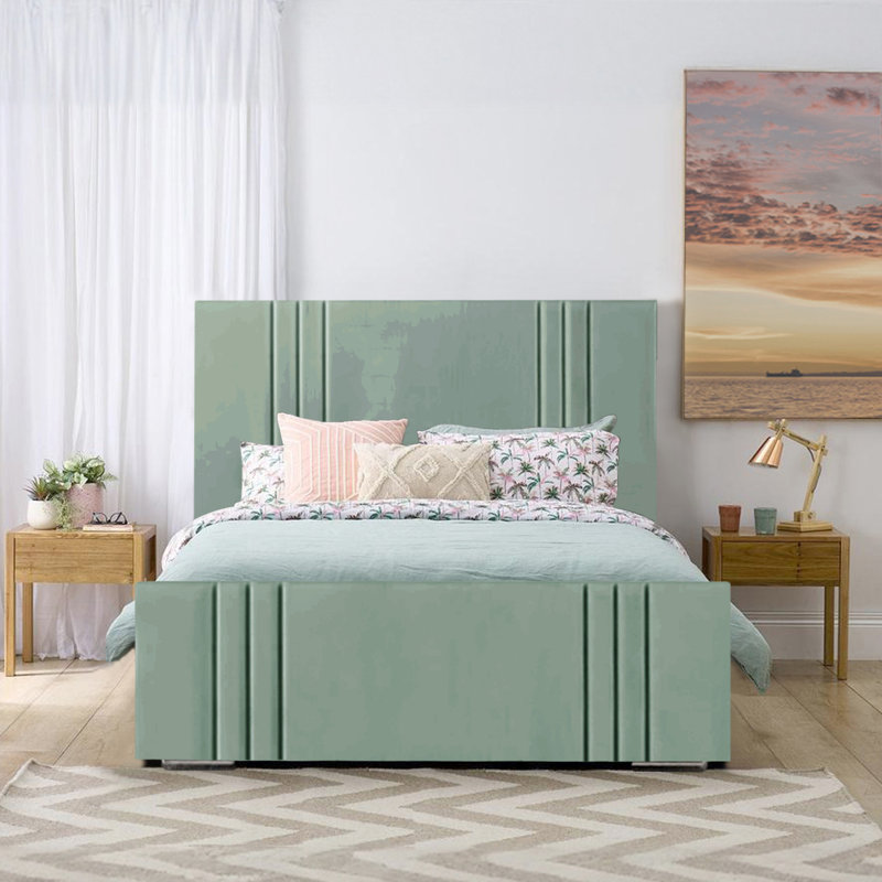 Adelpho Upholstered Bed, Double (4'6), Duck Egg