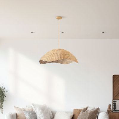 Luminaire suspendu en vermiculé en rotin Nana - Grand luminaire sculpté et tissé à la main 1 lumière brun naturel sculpté pour îlot de cuisine, cuisine, salle à manger, salon, chambre à coucher ou couloir de style moderne, campagnard et bohème