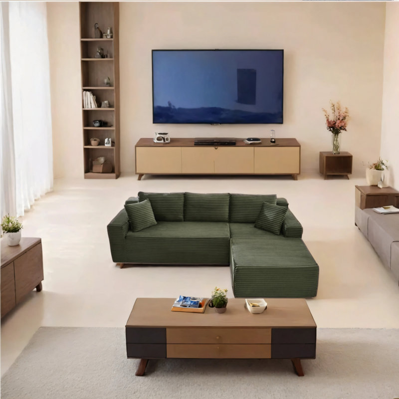 Canapé modulaire en L à assise profonde et canapé-lit modulaire, Orienté à droite, Vert