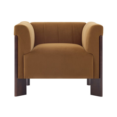 Modern Accent Chair Armchair Single Sofa Chair with Tight Back, Round Arms, Vertical Channel Tufted Back and Walnut Rubber Wood Legs for Living Room, Bedroom or Reading Corner