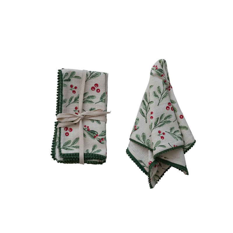 Ensemble de serviettes Mistletoe Pom Pom, Floral rouge / vert