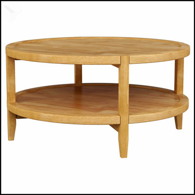 Table basse ronde en bois massif d'érable Isbell avec tablette inférieure pour rangement et présentation