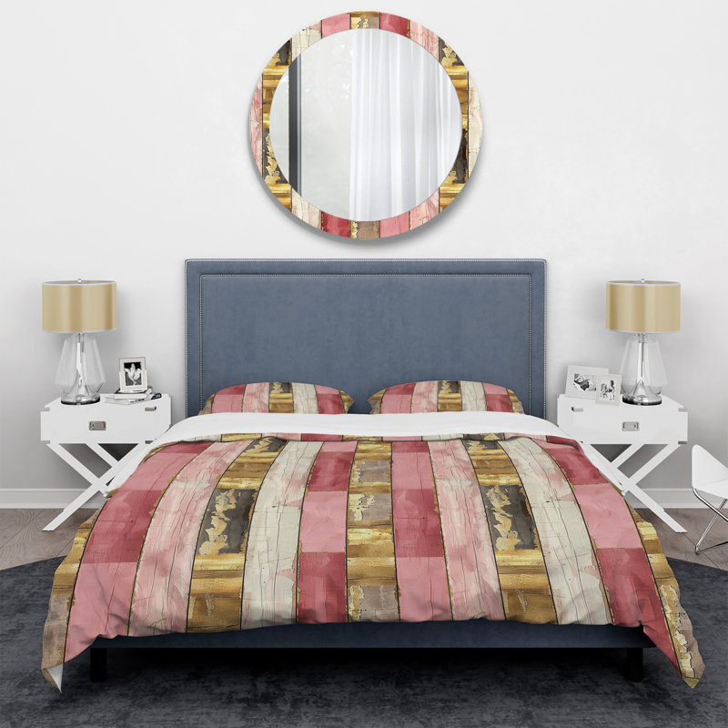 Ensemble de housse de couette doré et rose Glamour Stripes I - Glam, Twin Duvet Cover + 2 Standard Pillow Shams