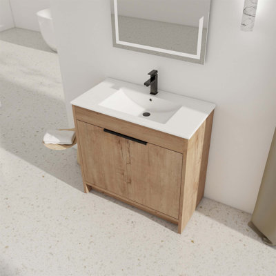 Meuble-lavabo autoportant avec lavabo en céramique