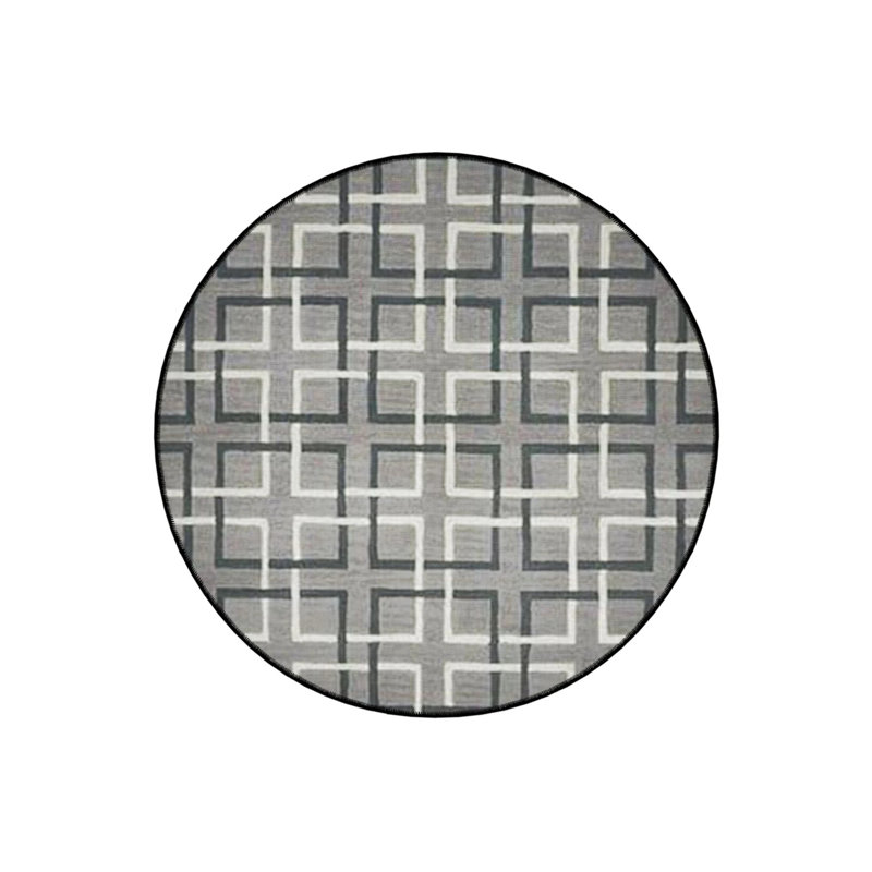 Woven Base Modern Decorative Carpet With Geometric Shape Details In Gray Tones, Round 3'4"