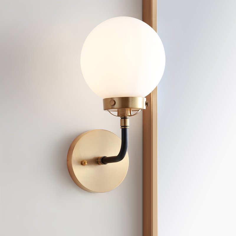 Claudio Contemporary Transitional Iron/Glass LED Vanity Light, Brass Gold/Black, White, 1