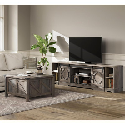 Farmhouse TV Stand And Coffee Table Set Of 2, Entertainment Center For Tvs Up To 85''