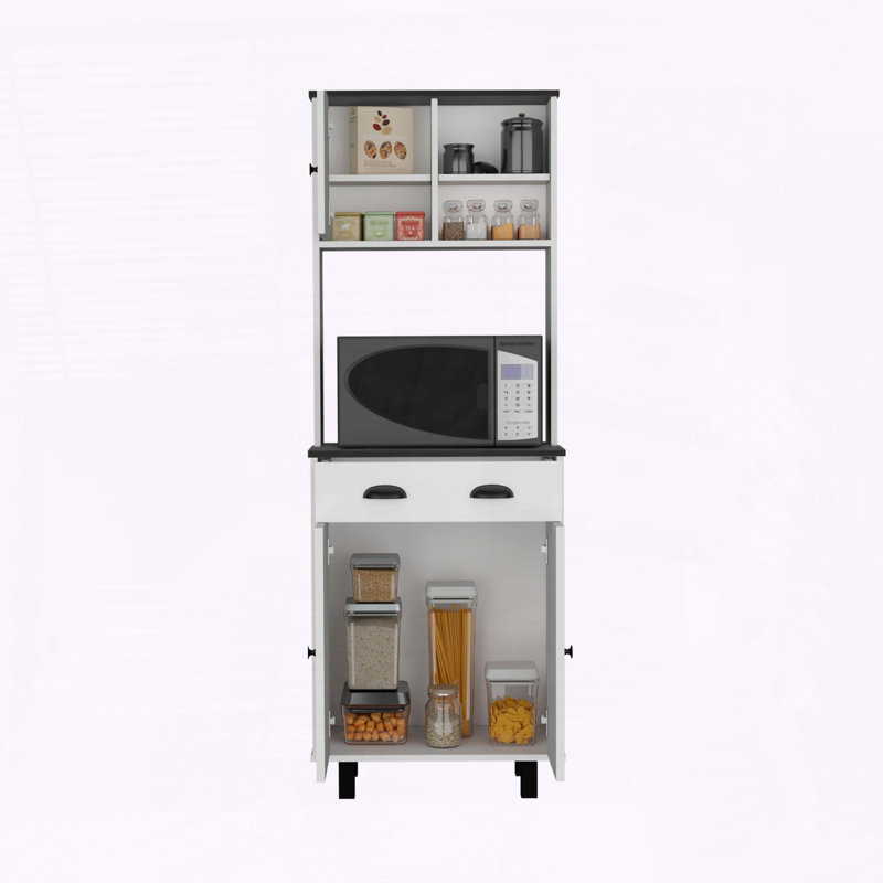 Garde-manger Salem avec 2 armoires, 2 tablettes ouvertes et tiroir, Blanc