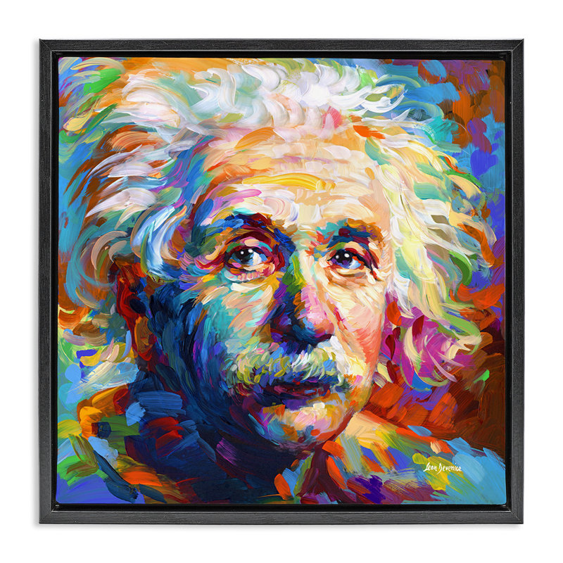 Portrait abstrait d'Albert Einstein, H 18 po x l 18 po, Cadre flottant noir de jais