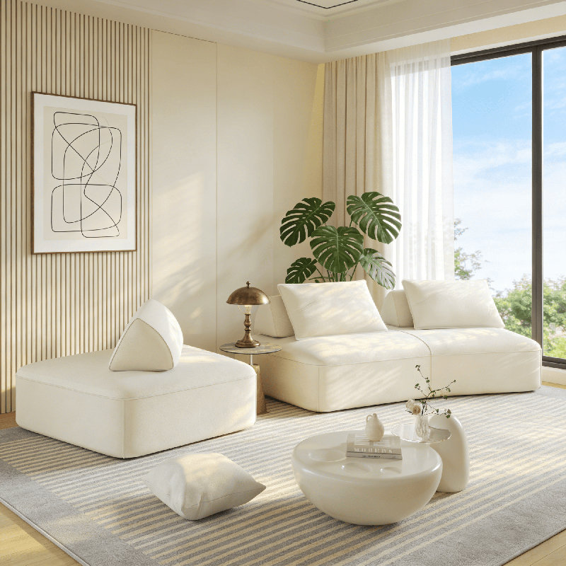 Canapé modulaire de 139 po - Chenille, dossiers amovibles, siège compressé, siège profond, Beige