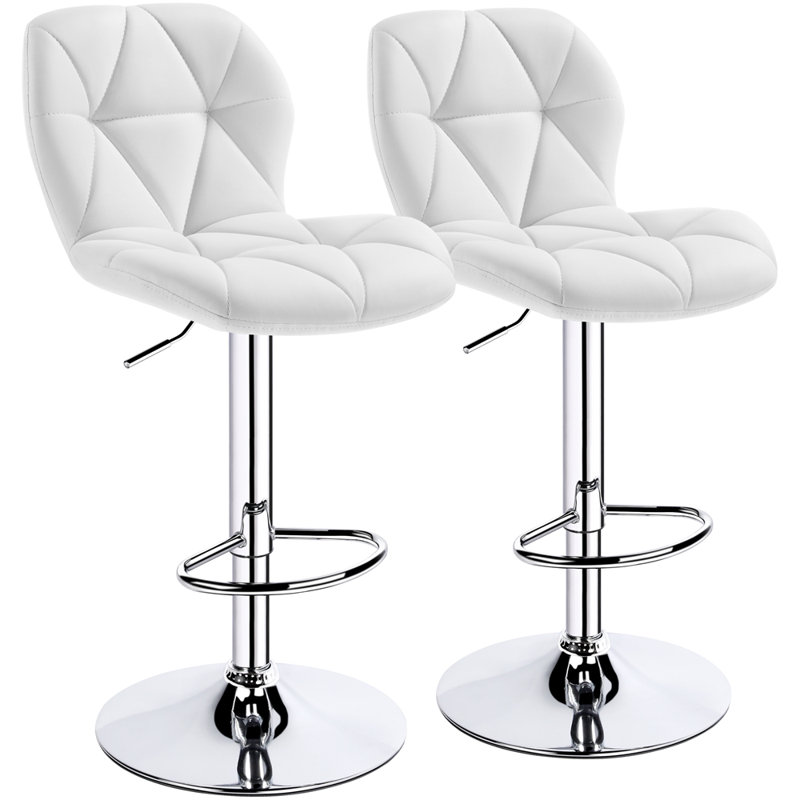 Adjustable Modern PU Leather Swivel Bar Stools with Backrest, White