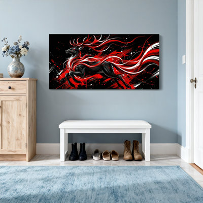 Animals Black Deer With Red And White Flames