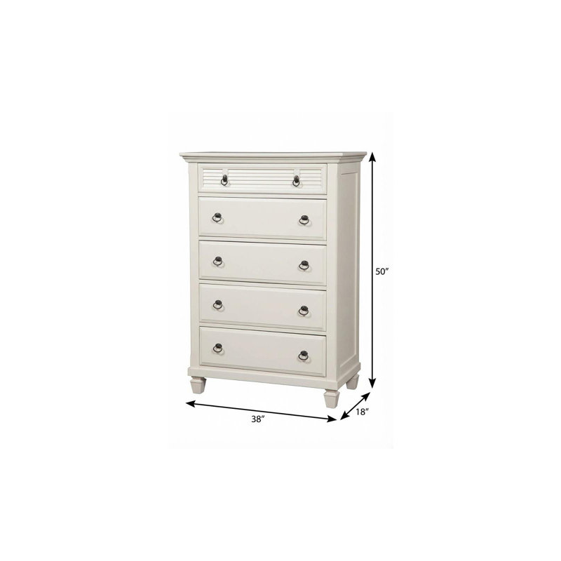 38" White Solid Wood Five Drawer Chest
