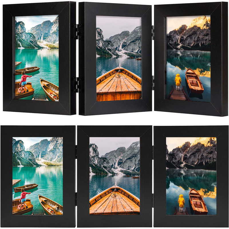 Ariann Hinged Picture Frame for 3 Pictures Tabletop Photo Frame, 4" x 6", Black