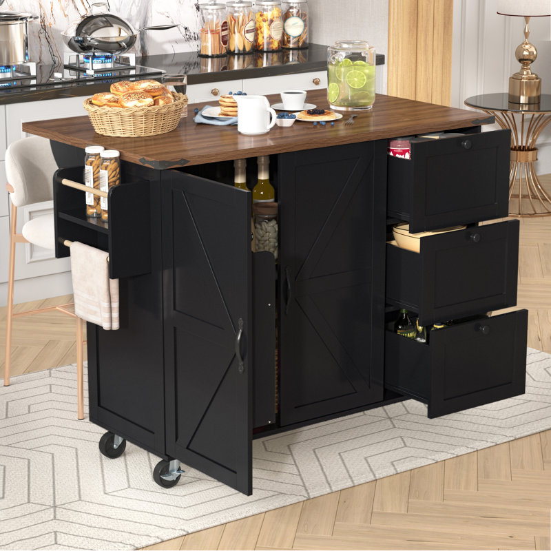 140 cm W Kitchen Island with, Black