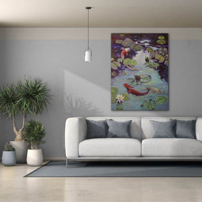 Epic Graffiti 'Red Koi And Lilies'  by Chuck Larivey Canvas Wall Art, 40" x 54"