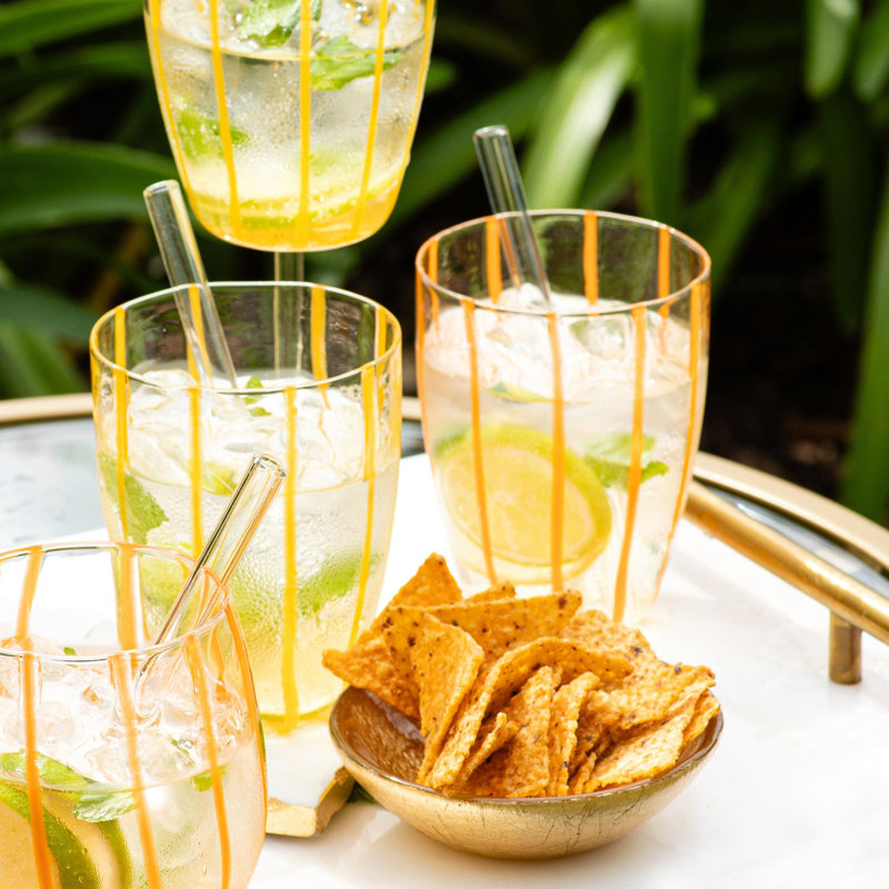 Nuovo Handmade Drinking Glass, Clear/Orange
