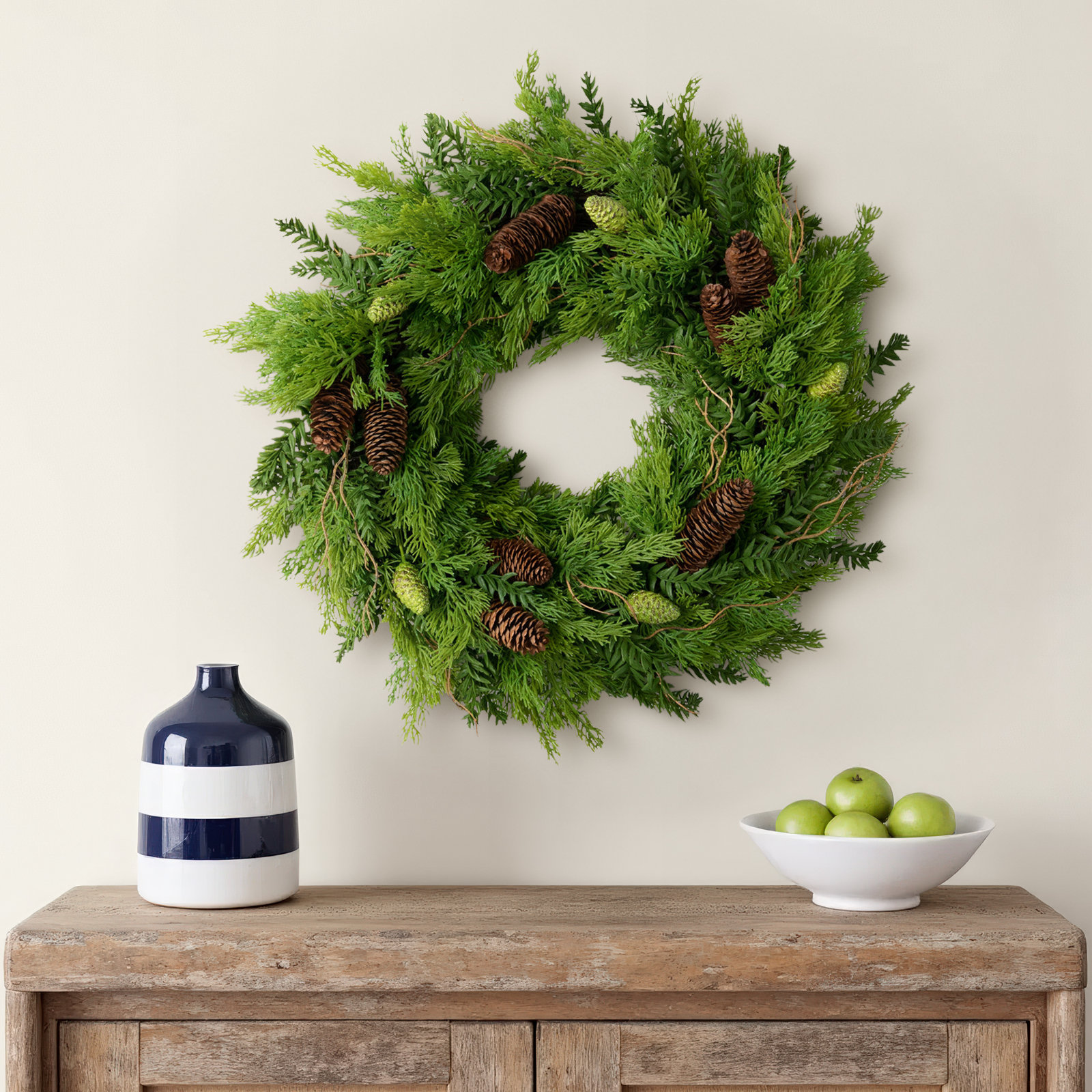 22" Artificial Edema Cedar and Hemlock Wreath