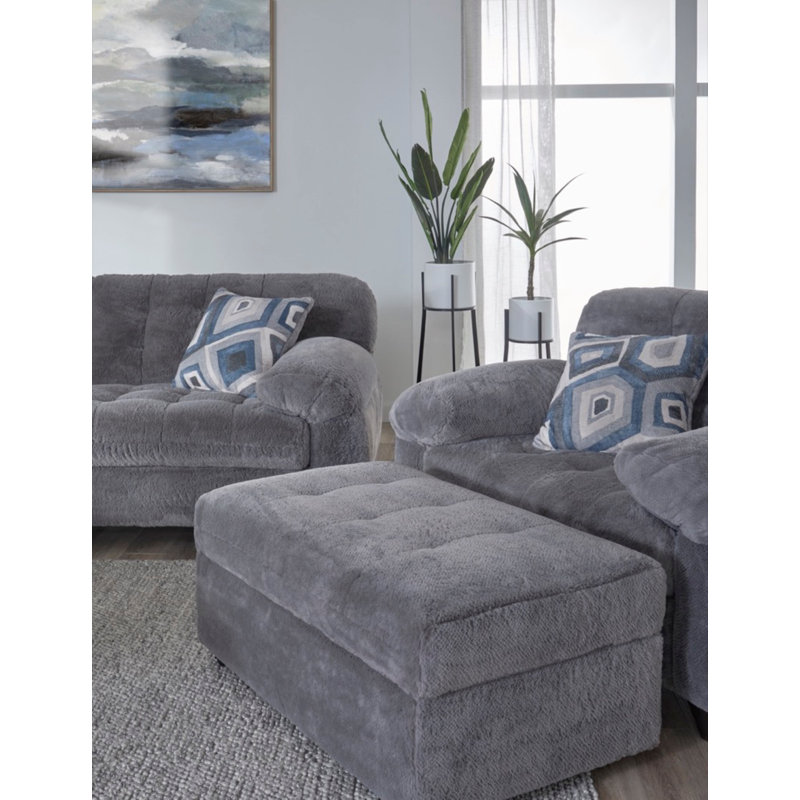 41" Upholstered Rolling Rectangle Storage Ottoman, Winter Shark