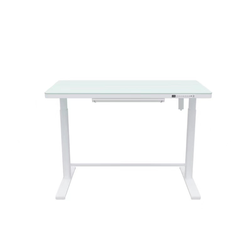 Uncaged Ergonomics Rise Up Glass Electric Standing Desk with Drawer and USB Charging - Height Adjustable Sit-Stand Home Office Desk, White