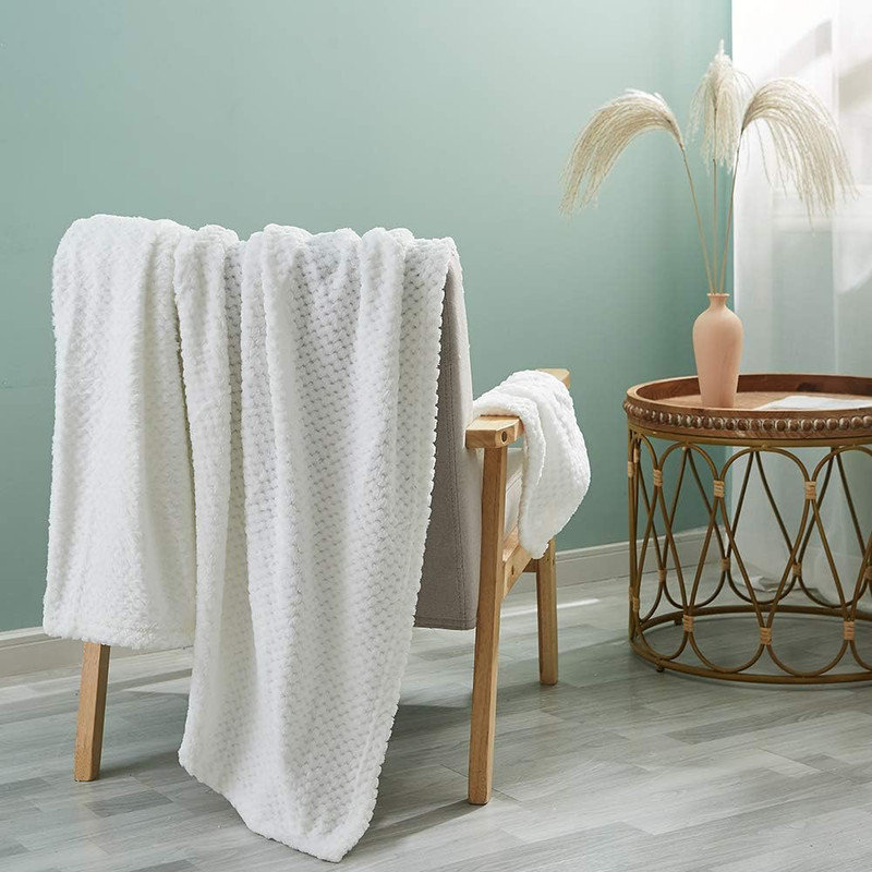 Flannel Fleece Velvet Plush Throw Blanket, White