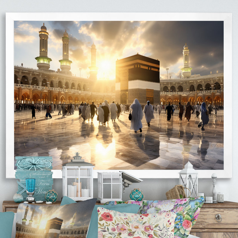 Art de l'Islam, reflet de Kaaba I, H 24 po x l 32 po x P 1 po, Cadre simple blanc