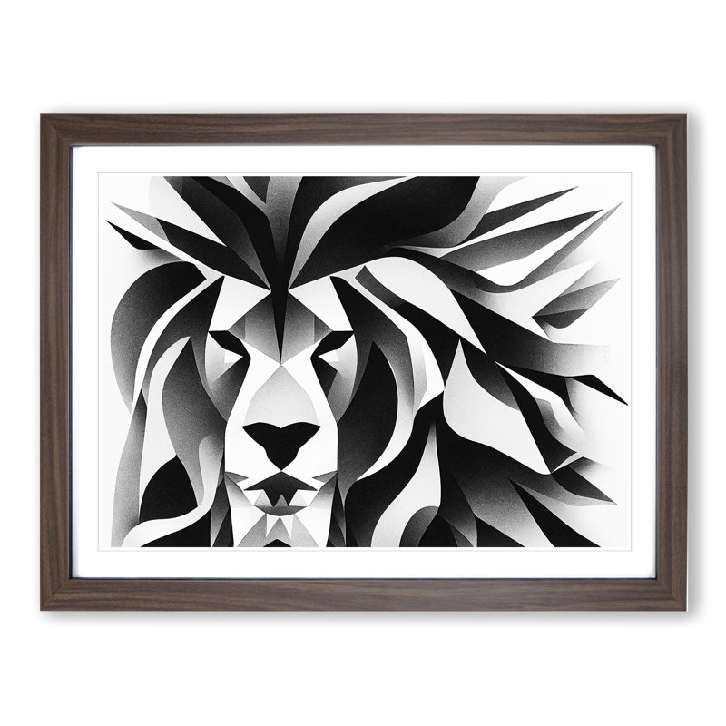 Abstract Lion - Framed Print, 34cm H x 46cm W x 2cm D, Walnut
