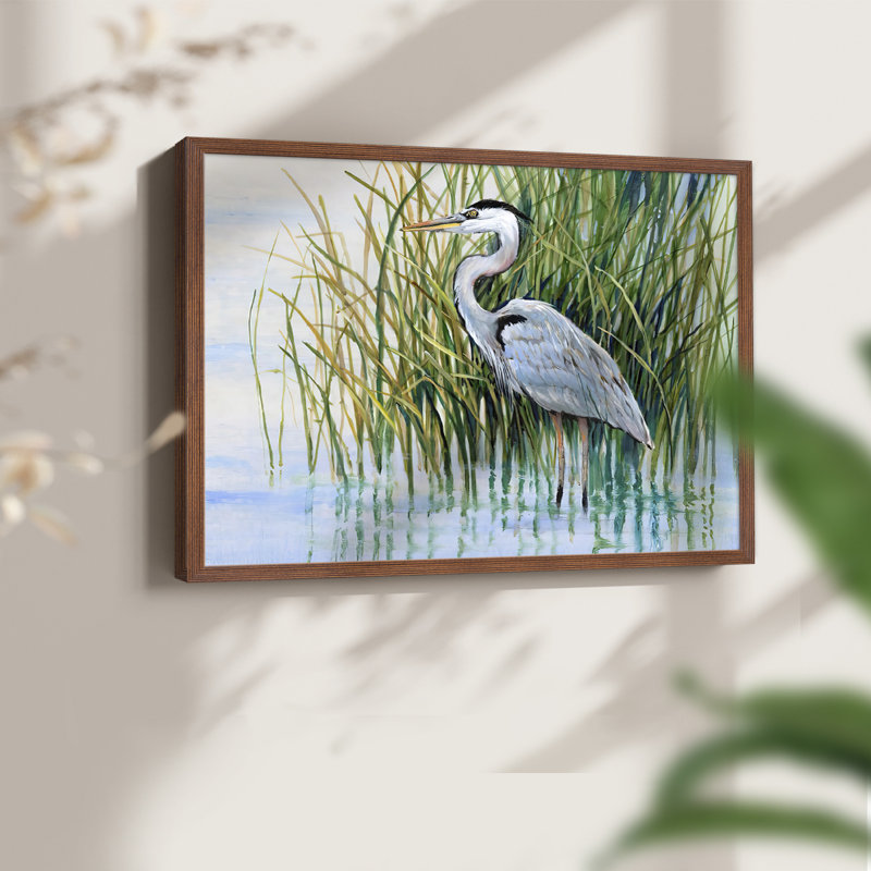 Heron in the Marsh II -Framed Print - Restickable, Noyer, H 16 po x l 20 po
