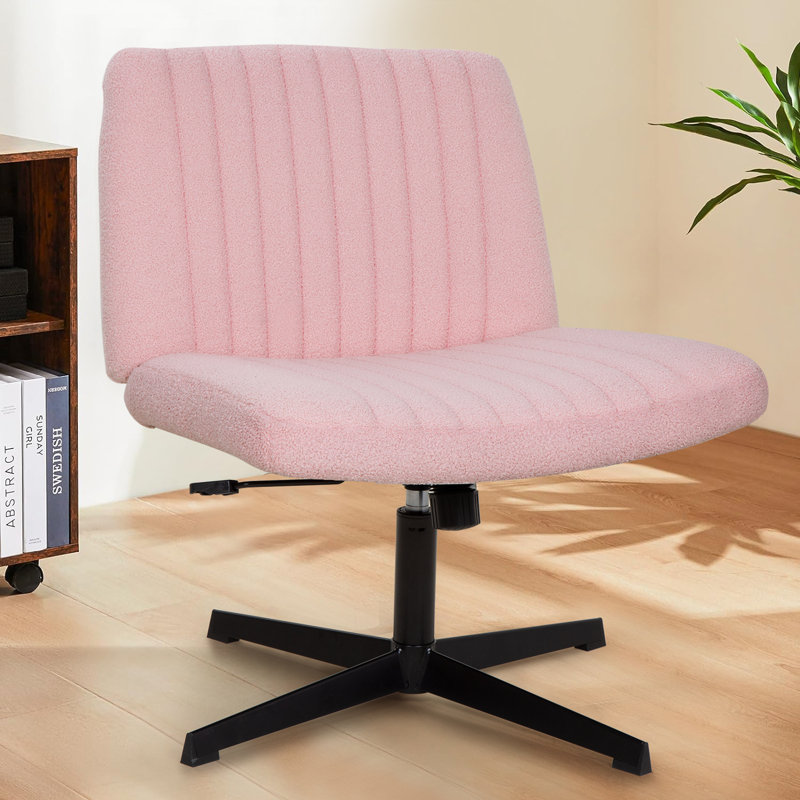 Pink Ergonomic Swivel Armless Task Chair with Sponge Cushion