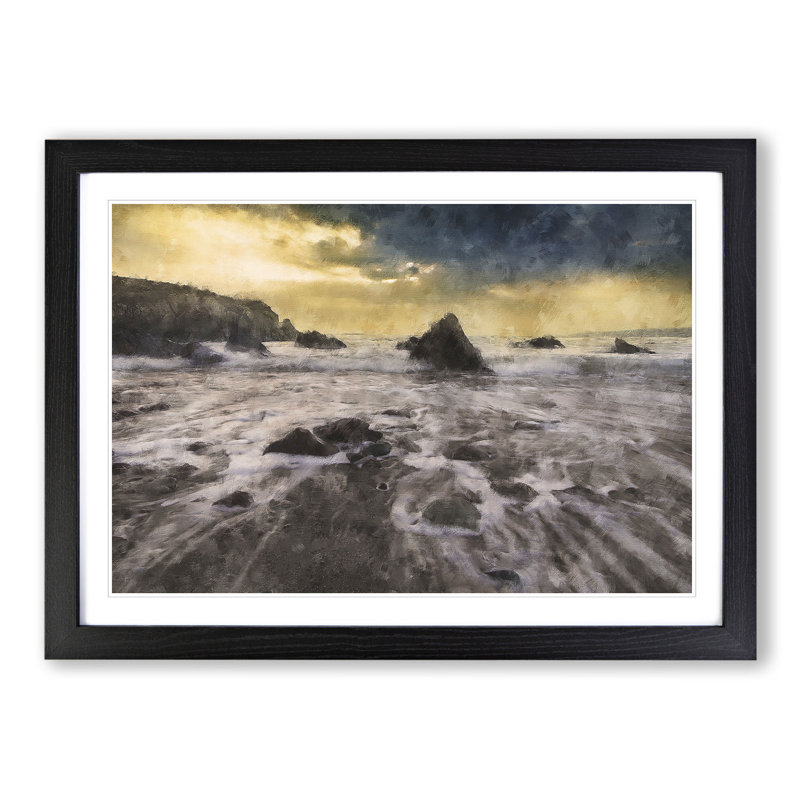 Beach View - Picture Frame Painting, 27cm H x 36cm W x 2cm D, Black Framed