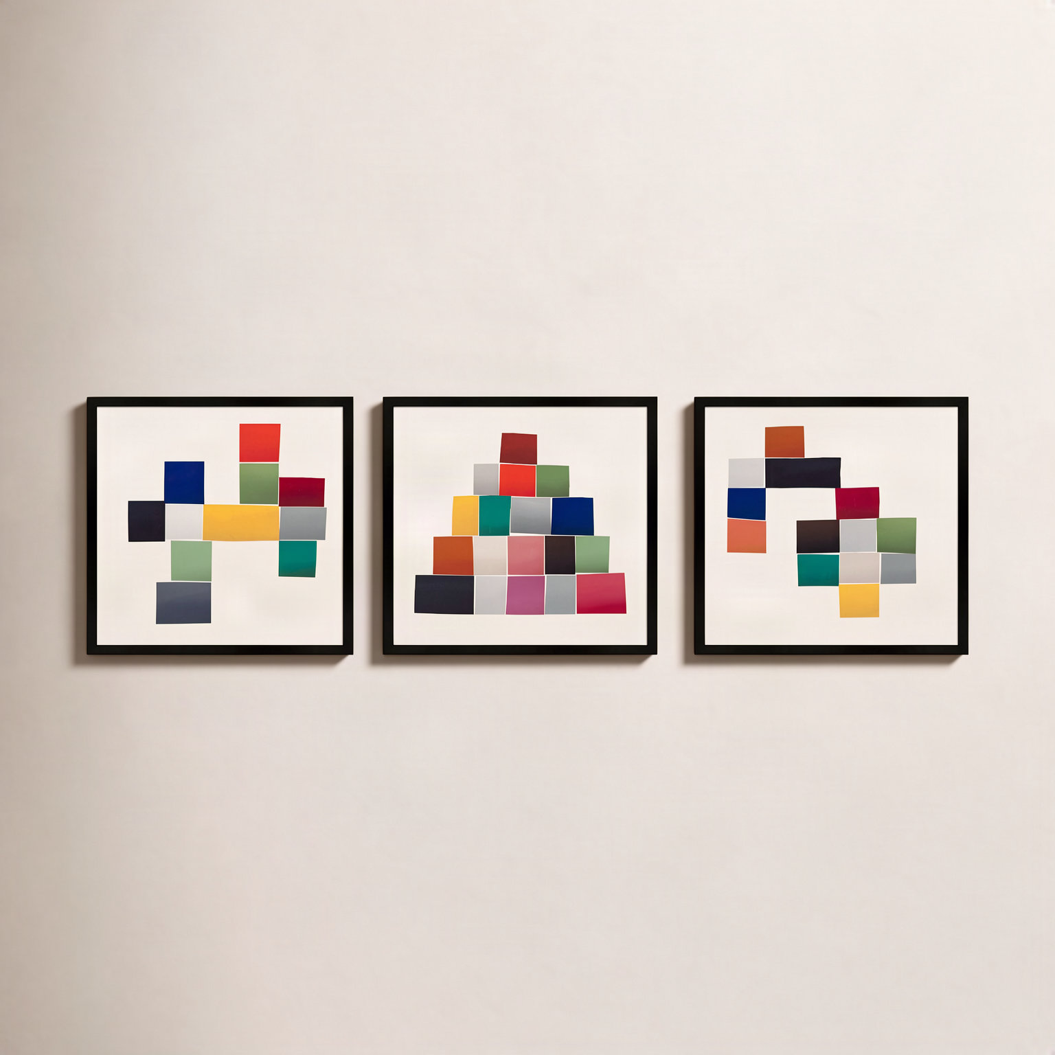 Jewels. Set Of 3 by Lee Lessem, 44" H x 44" W x 1.25" D, Black Framed