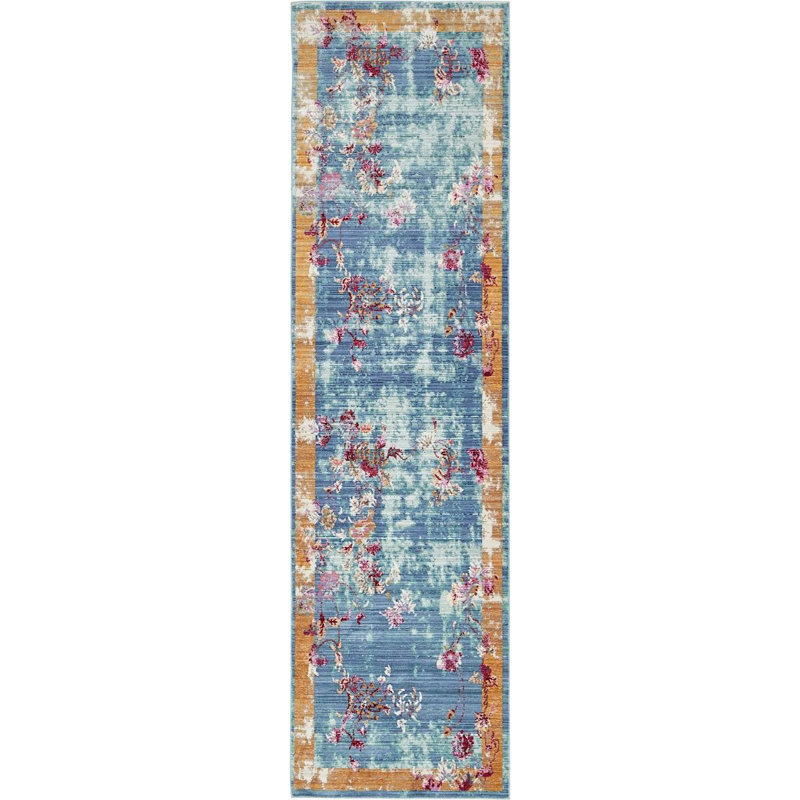 Tapis bleu Donminique, Tapis de couloir 2 pi 7 po x 9 pi 10 po