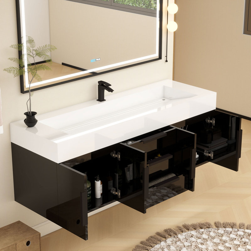 Finition du meuble-lavabo mural simple 60 po Jessica, Noir brillant