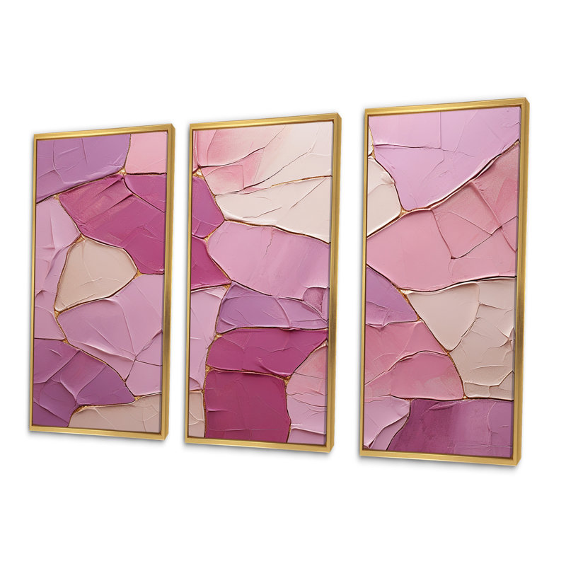 «Pink», mauve, minimalisme, poteries, spirales abstraites, ensemble d'art sur toile, Cadre flottant doré